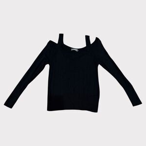 Anthropologie Black Cold-Shoulder Ribbed Sweater – Size M EUC
